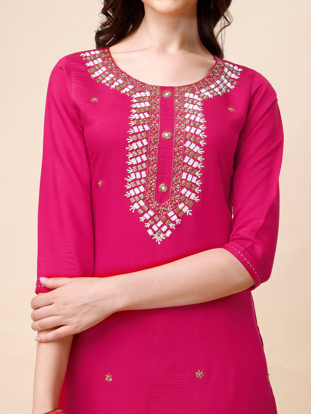 Hand Embroidered Kurta With Pant And Dupatta Set, Multicolor - Hiral Fashion - Distacart