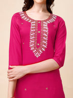 Hand Embroidered Kurta With Pant And Dupatta Set, Multicolor - Hiral Fashion - Distacart