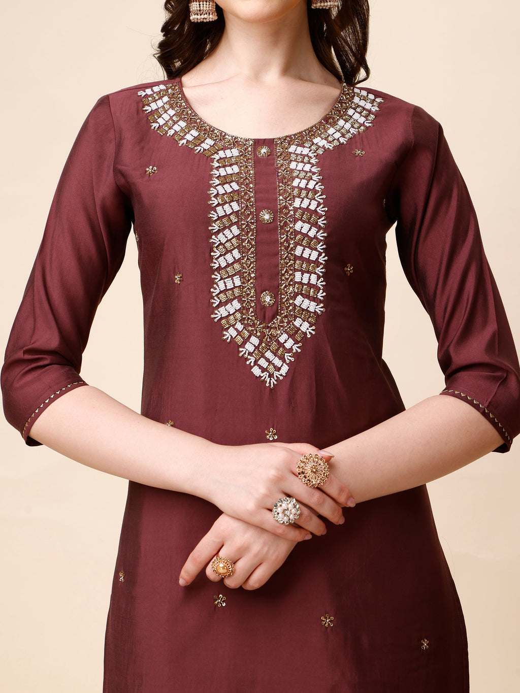 Hand Embroidered Kurta With Pant And Dupatta Set, Multicolor - Hiral Fashion - Distacart
