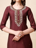 Hand Embroidered Kurta With Pant And Dupatta Set, Multicolor - Hiral Fashion - Distacart