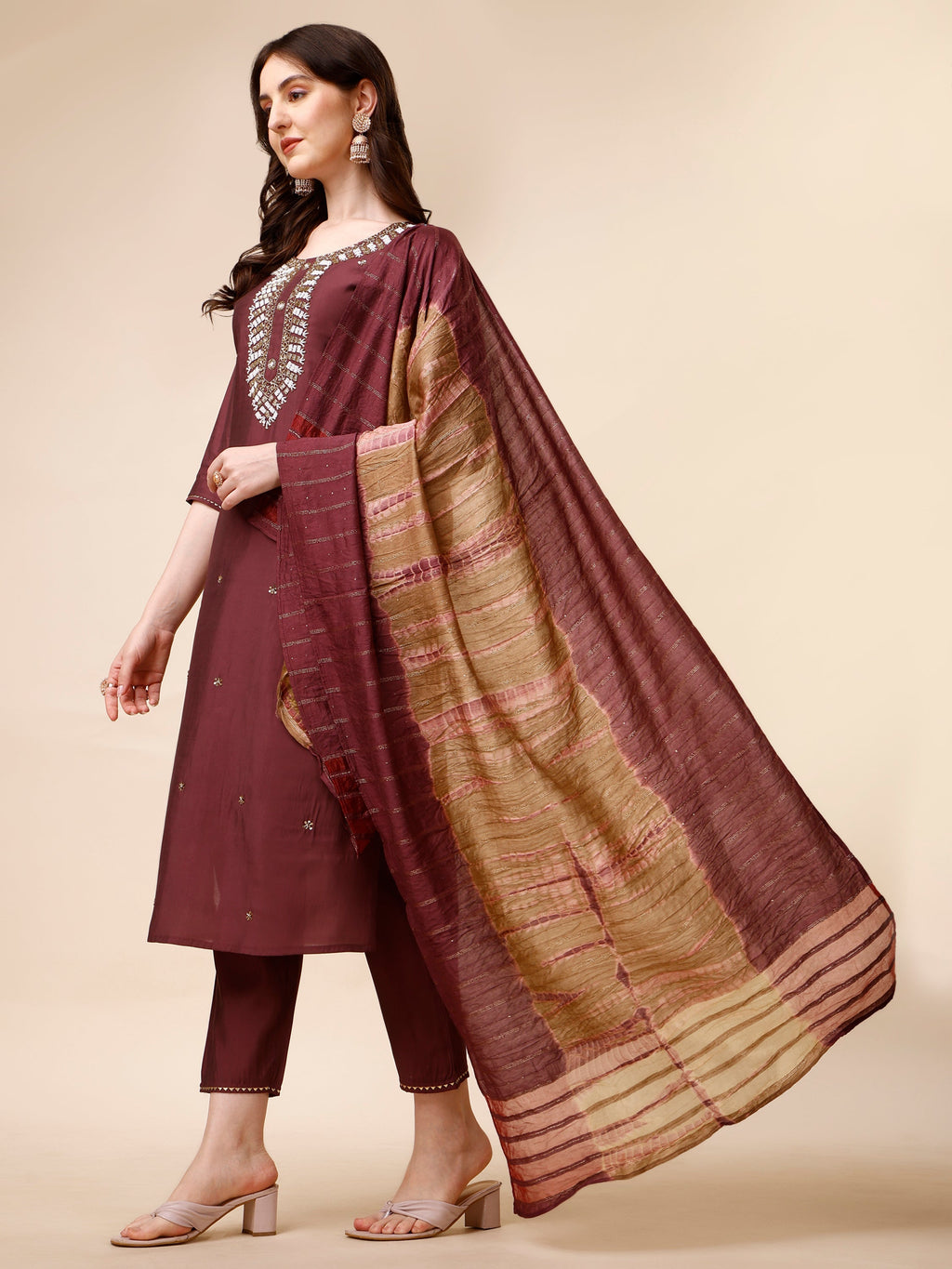 Hand Embroidered Kurta With Pant And Dupatta Set, Multicolor - Hiral Fashion - Distacart