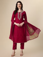 Hand Embroidered Kurta With Pant And Dupatta Set, Multicolor - Hiral Fashion - Distacart