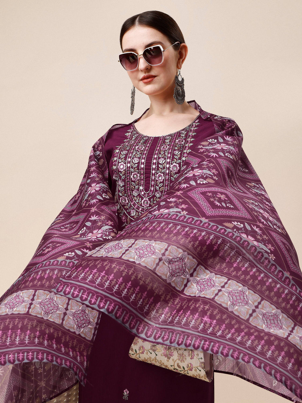 Embroidered Kurta With Pant & Printed Dupatta, Multicolor - Hiral Fashion - Distacart