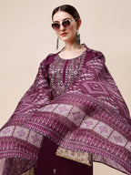 Embroidered Kurta With Pant & Printed Dupatta, Multicolor - Hiral Fashion - Distacart