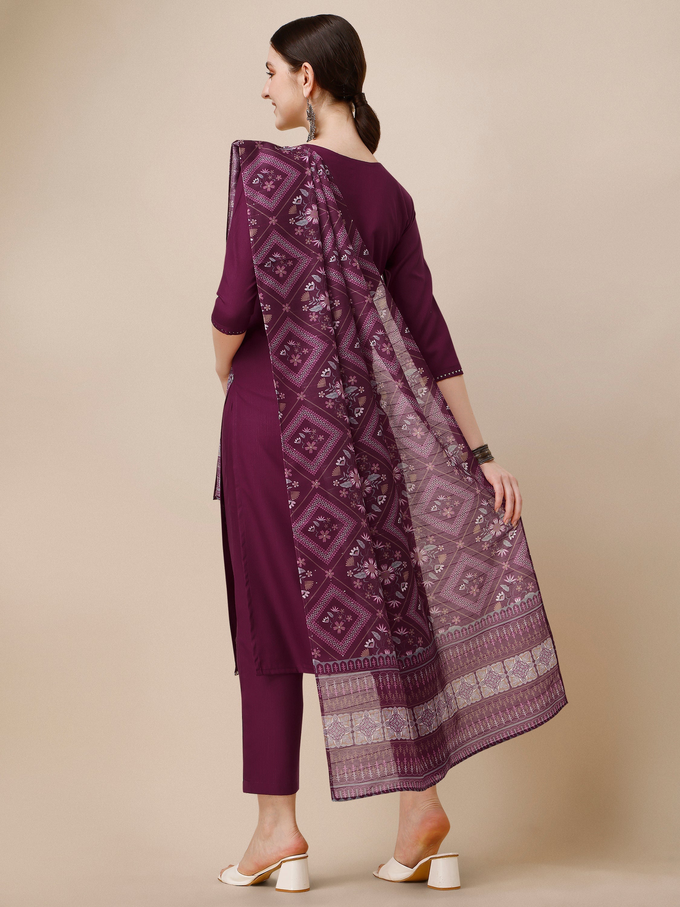 Embroidered Kurta With Pant & Printed Dupatta, Multicolor - Hiral Fashion - Distacart