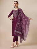 Embroidered Kurta With Pant & Printed Dupatta, Multicolor - Hiral Fashion - Distacart