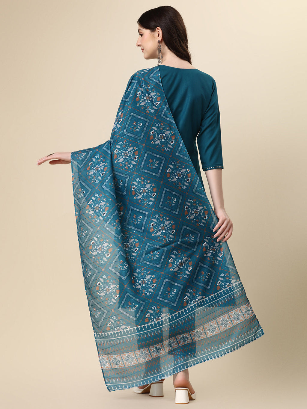 Embroidered Kurta With Pant And Printed Dupatta Set, Multicolor - Hiral Fashion - Distacart