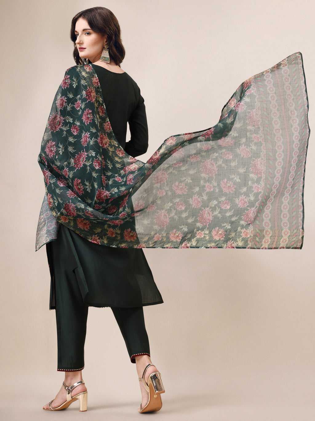 Embroidered Kurta With Pant & Dupatta Set, Multicolor - Hiral Fashion - Distacart