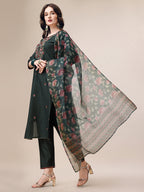 Embroidered Kurta With Pant & Dupatta Set, Multicolor - Hiral Fashion - Distacart