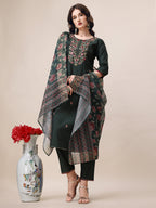 Embroidered Kurta With Pant & Dupatta Set, Multicolor - Hiral Fashion - Distacart