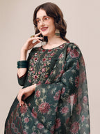Embroidered Kurta With Pant & Dupatta Set, Multicolor - Hiral Fashion - Distacart