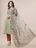 Embroidered Kurta With Pant & Printed Dupatta Set, Multicolor - Hiral Fashion - Distacart