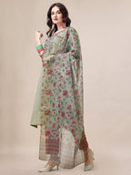 Embroidered Kurta With Pant & Printed Dupatta Set, Multicolor - Hiral Fashion - Distacart
