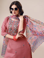 Embroidered Kurta With Pant & Printed Dupatta Set, Multicolor - Hiral Fashion - Distacart