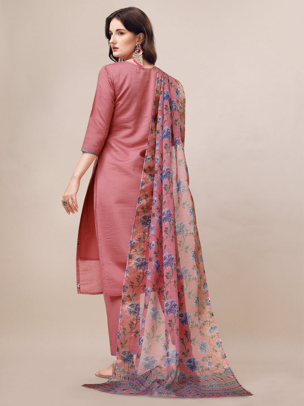 Embroidered Kurta With Pant & Printed Dupatta Set, Multicolor - Hiral Fashion - Distacart