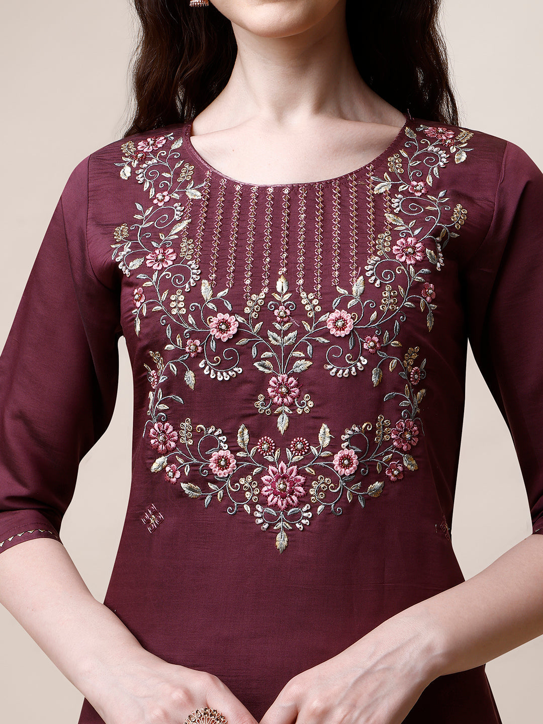 Embroidered Kurta With Pant And Dupatta Set, Multicolor - Hiral Fashion - Distacart