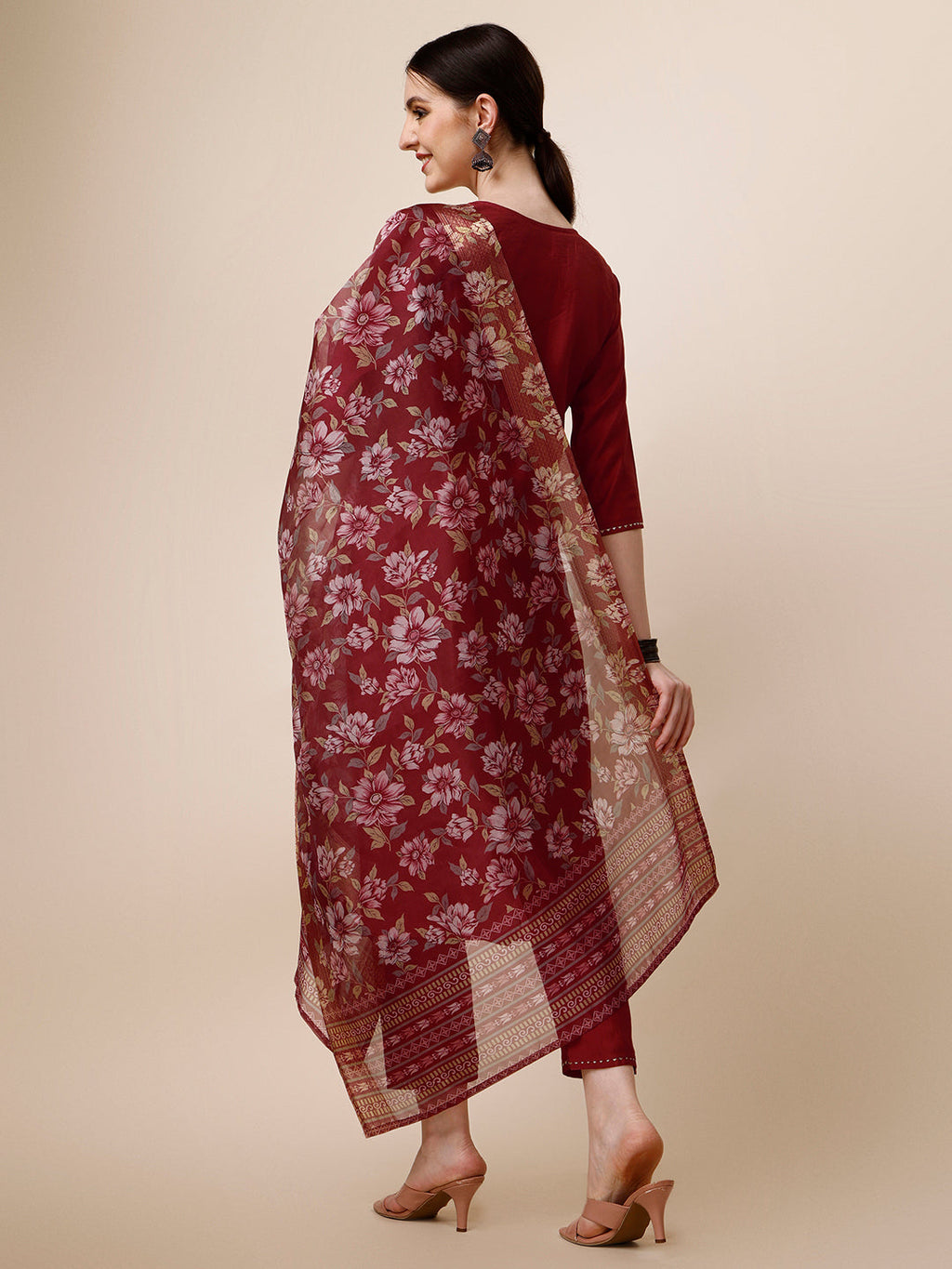 Embroidered Kurta With Pant And Printed Dupatta Set, Multicolor - Hiral Fashion - Distacart
