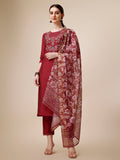 Embroidered Kurta With Pant And Printed Dupatta Set, Multicolor - Hiral Fashion - Distacart