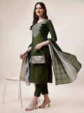 Hand Embroidered Kurta With Pant And Dupatta Set, Multicolor - Hiral Fashion - Distacart