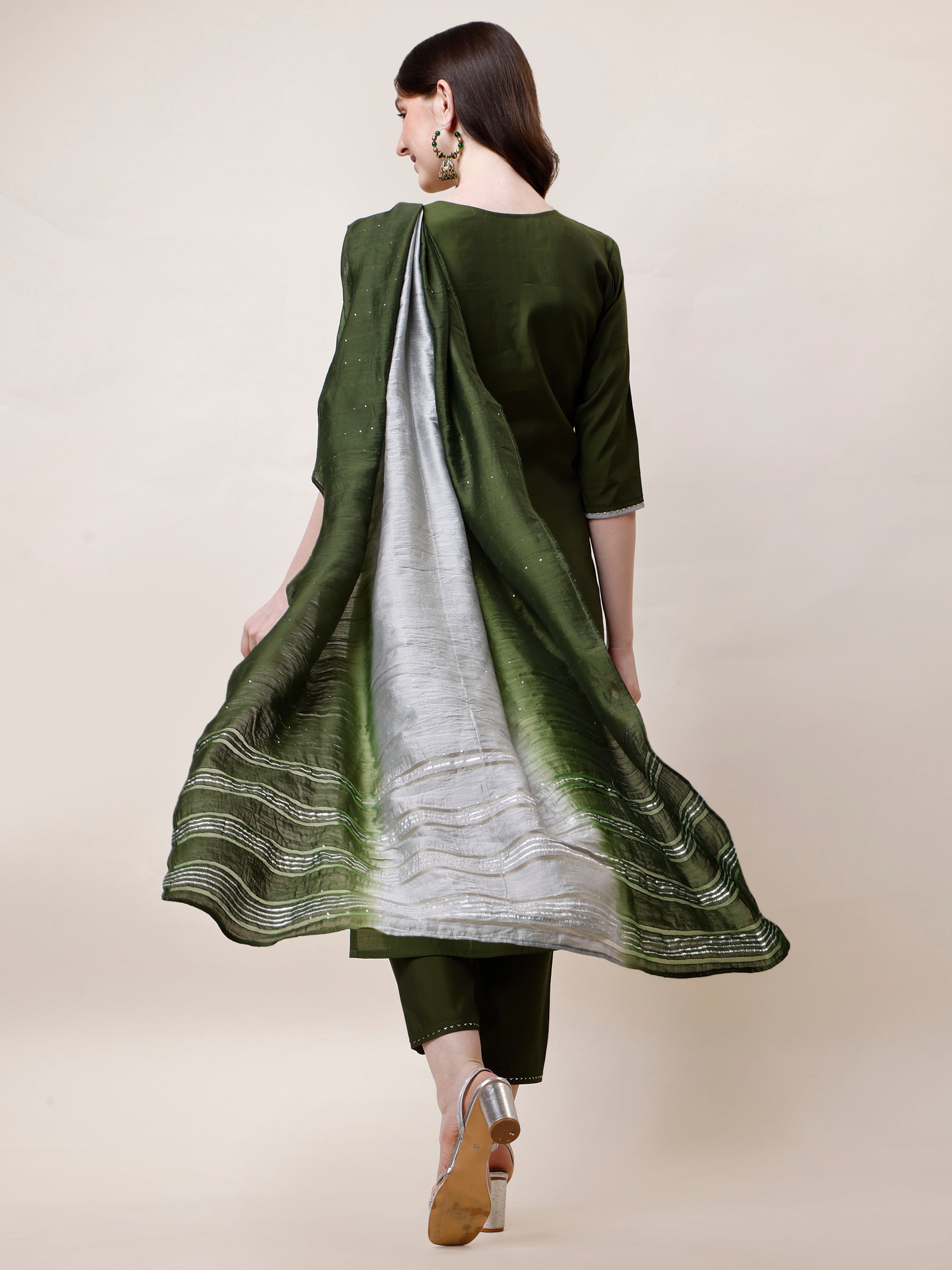 Hand Embroidered Kurta With Pant And Dupatta Set, Multicolor - Hiral Fashion - Distacart