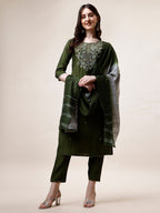Hand Embroidered Kurta With Pant And Dupatta Set, Multicolor - Hiral Fashion - Distacart