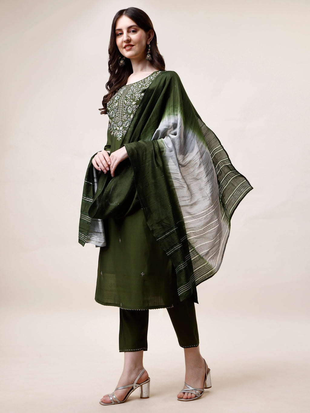 Hand Embroidered Kurta With Pant And Dupatta Set, Multicolor - Hiral Fashion - Distacart