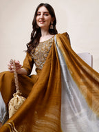 Hand Embroidered Kurta With Pant And Dupatta Set, Multicolor - Hiral Fashion - Distacart