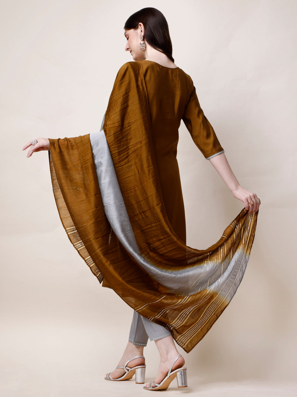 Hand Embroidered Kurta With Pant And Dupatta Set, Multicolor - Hiral Fashion - Distacart