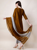 Hand Embroidered Kurta With Pant And Dupatta Set, Multicolor - Hiral Fashion - Distacart
