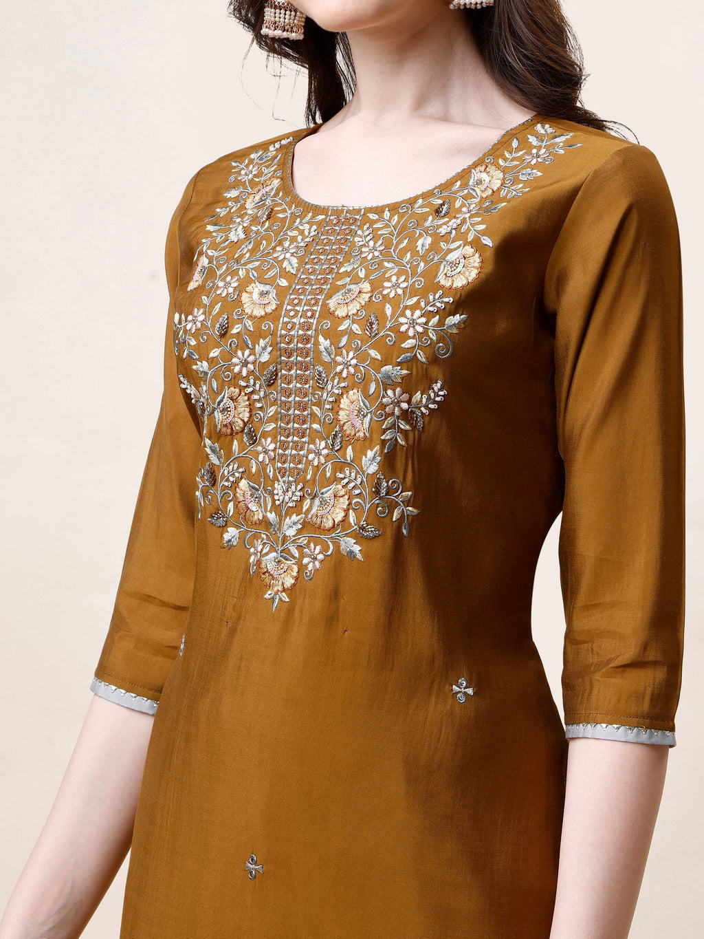 Hand Embroidered Kurta With Pant And Dupatta Set, Multicolor - Hiral Fashion - Distacart