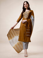 Hand Embroidered Kurta With Pant And Dupatta Set, Multicolor - Hiral Fashion - Distacart