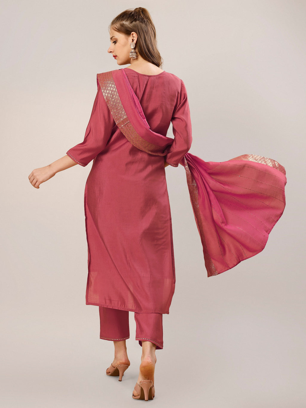Hand Embroidered Kurta With Pant And Dupatta Set, Multicolor - Hiral Fashion - Distacart