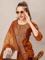 Hand Embroidered Kurta With Pant And Dupatta Set, Multicolor - Hiral Fashion - Distacart