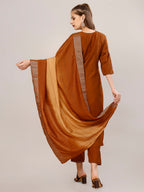 Hand Embroidered Kurta With Pant And Dupatta Set, Multicolor - Hiral Fashion - Distacart