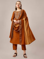 Hand Embroidered Kurta With Pant And Dupatta Set, Multicolor - Hiral Fashion - Distacart