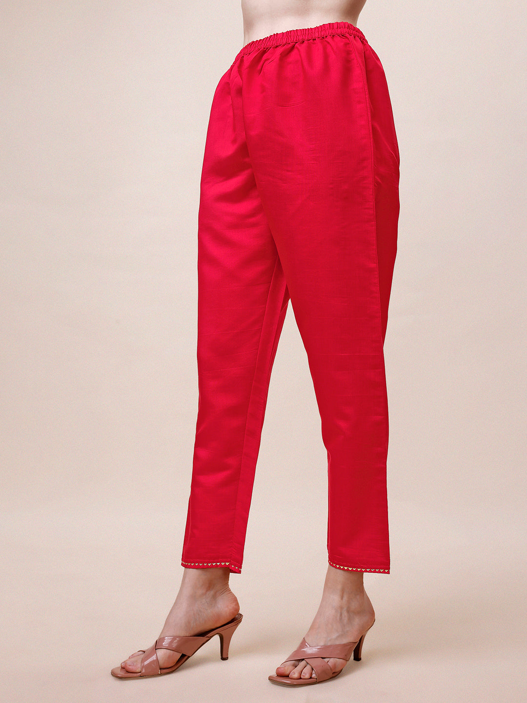 Handworked Red Kurta With Pant And Dupatta Set, Multicolor - Hiral Fashion - Distacart