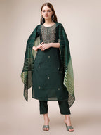 Embroidered Kurta With Pant And Dupatta Set, Multicolor - Hiral Fashion - Distacart