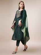 Embroidered Kurta With Pant And Dupatta Set, Multicolor - Hiral Fashion - Distacart