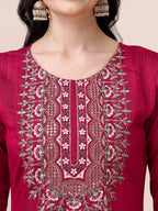 Embroidered Silk Blend Kurta With Pant & Printed Dupatta, Multicolor - Hiral Fashion - Distacart