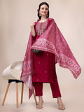 Embroidered Silk Blend Kurta With Pant & Printed Dupatta, Multicolor - Hiral Fashion - Distacart