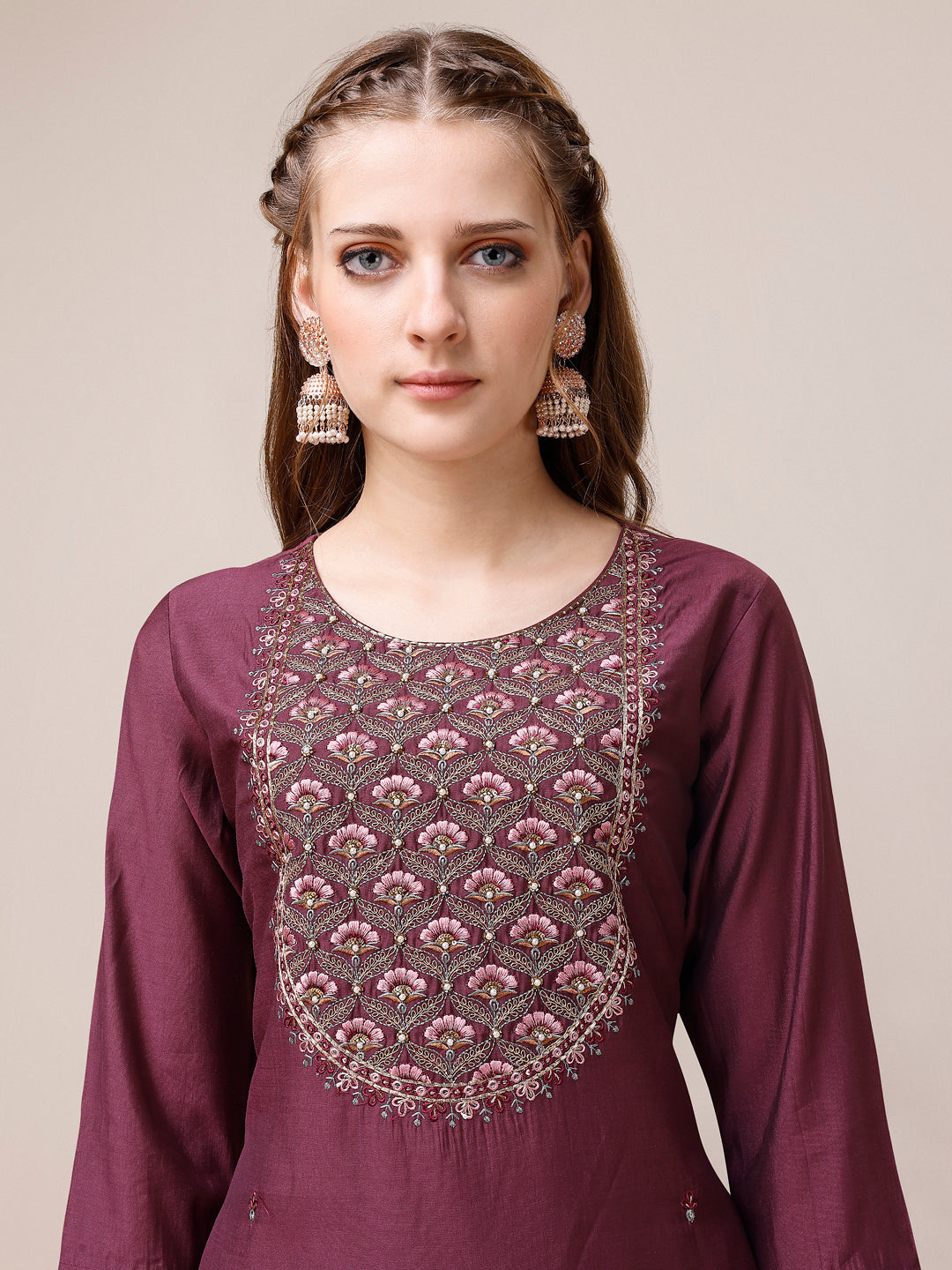 Embroidered Kurta With Pant & Dupatta, Multicolor - Hiral Fashion - Distacart