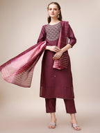 Embroidered Kurta With Pant & Dupatta, Multicolor - Hiral Fashion - Distacart