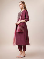 Embroidered Kurta With Pant & Dupatta, Multicolor - Hiral Fashion - Distacart