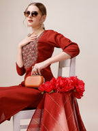 Embroidered Kurta With Pant & Dupatta, Multicolor - Hiral Fashion - Distacart