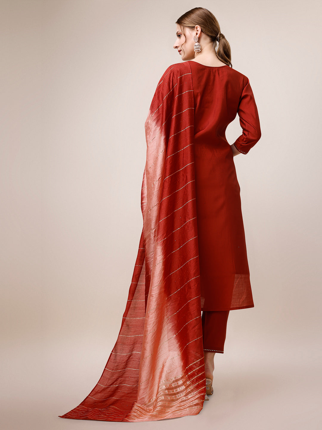 Embroidered Kurta With Pant & Dupatta, Multicolor - Hiral Fashion - Distacart