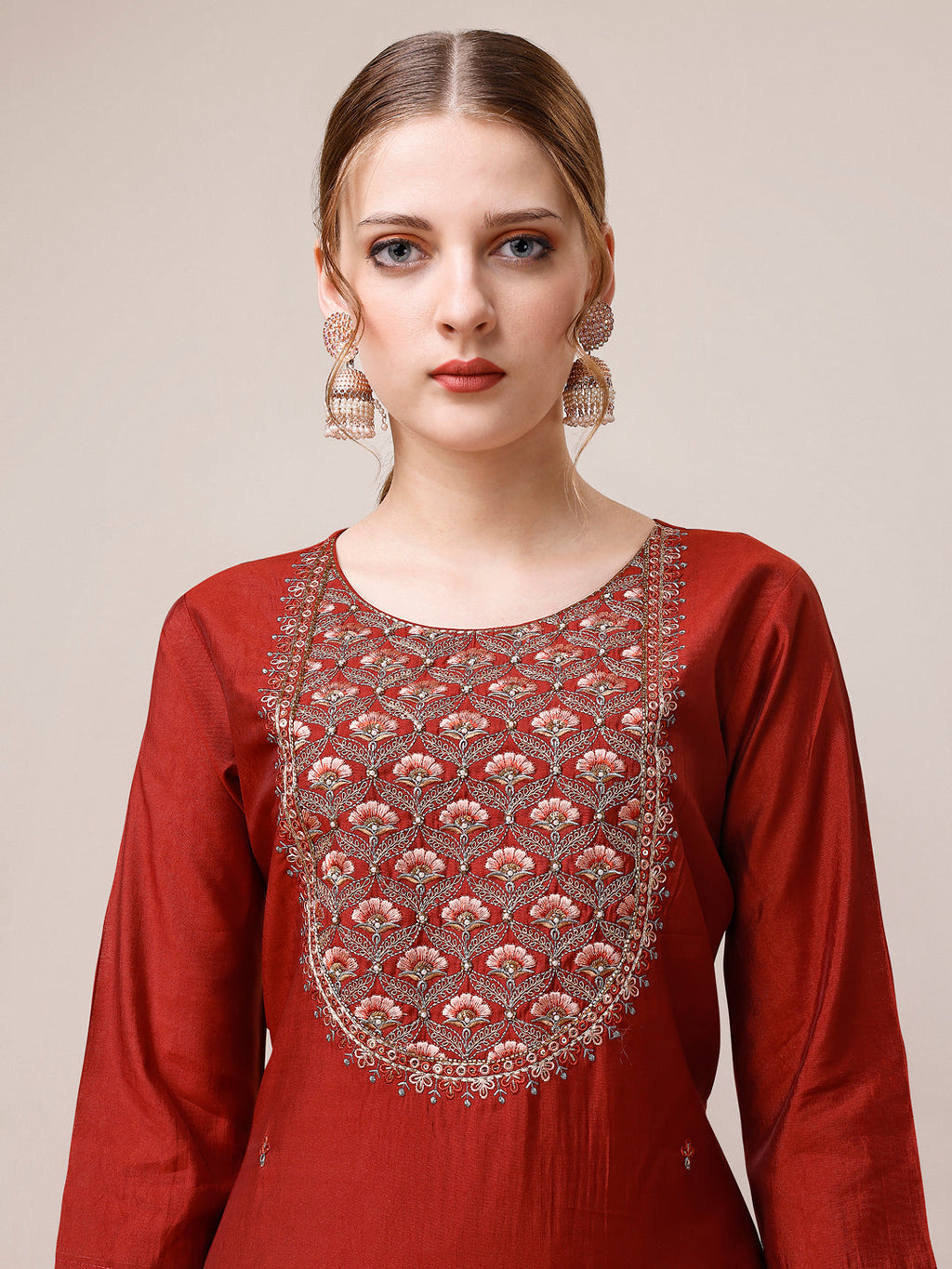 Embroidered Kurta With Pant & Dupatta, Multicolor - Hiral Fashion - Distacart
