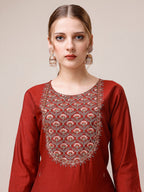 Embroidered Kurta With Pant & Dupatta, Multicolor - Hiral Fashion - Distacart
