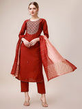 Embroidered Kurta With Pant & Dupatta, Multicolor - Hiral Fashion - Distacart