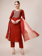 Embroidered Kurta With Pant & Dupatta, Multicolor - Hiral Fashion - Distacart
