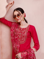 Embroidered Kurta With Pant And Dupatta Set, Multicolor - Hiral Fashion - Distacart